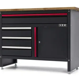 Cumpără online Banc de Lucru cu Depozitare 4 Sertare și Dulap, Roșu – HBM H132998