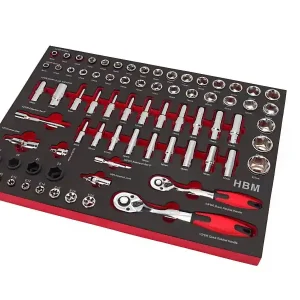 Cel mai vândut Set chei 74 piese 3/8 & 1/2 in organizator – HBM 3189