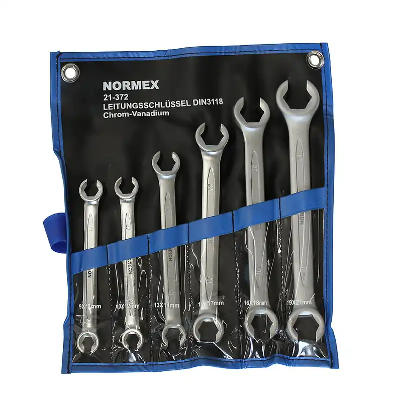 Preferatul clienților Set chei duble inelare deschise NX21-372 | 9–21 mm | DIN 3118 | oțel crom-vanadiu | 6 piese