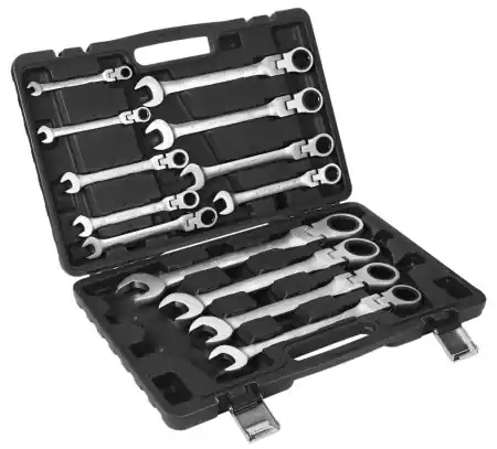 Ieftin Set chei inelare cu clichet flexibile KraftDele KD11305 – 13 piese, 8-32mm, CrV, cotite 15°, valiză plastic