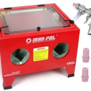Ieftin Cabină de sablare Mar-Pol 90L cu pistol, lampă 12V și 4 duze ceramice pentru curățare precisă a pieselor metalice
