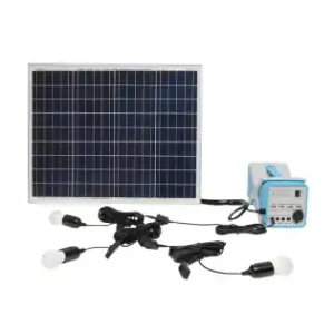 Preferatul clienților Sistem pentru iluminat cu panou solar 50W/18V polisilicon, 3 becuri LED 3W/12V, 4 iesiri USB 5V, 4 iesiri C5521 12V, priza auto 12V, baterie LifePo4 12.8V/12Ah Breckner Germany