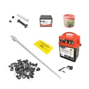Transport gratuit Kit gard electric 9-12V/220V, 1 Joule, lungime fir 1000m cu baterie uscata (nereincarcabila) 9V/90Ah Breckner Germany