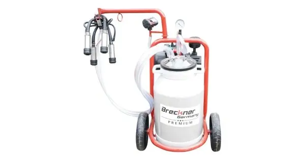 Aparat de muls vaci cu grup colector 160cc, sasiu vopsit electrostatic, bidon aluminiu 30L, 1 post Breckner Germany Preț promoțional