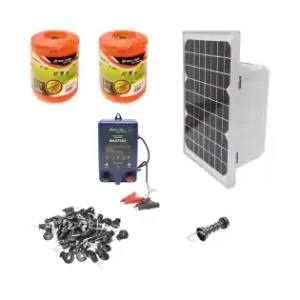 Retur gratuit Kit complet gard electric 12V 1 Joule, lungime fir 1000m, panou solar 20W, baterie 12V/17Ah, regulator 12-24V/10Ah 2 USB-uri 100 izolatori Breckner Germany