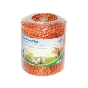 Vezi acum Rola fir galben-rosu fi 2mm insertie metalica 6x0.15mm SS, rezistenta 8 Ohm/m, 1000m gard electric Mezofarm