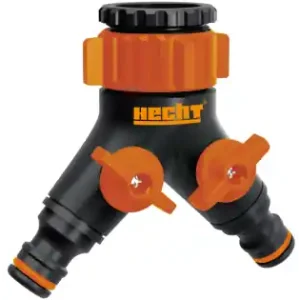 Adaptor pentru robinet HECHT 08002, cu doua cai, 3/4 inch si 1 inch, din plastic, portocaliu/negru Popular