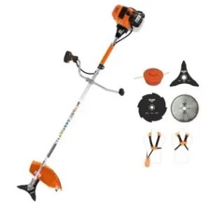 Calitate înaltă Motocoasa de umar RURIS DAC 510, motor benzina 2T, 62 CC, 3.5 CP, diametru taiere 250 mm, cu disc de tuns iarba cu 3 dinti, 8 dinti, 80 dinti Vidia