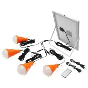 Sistem pentru iluminat cu becuri 4x16 LED-uri, panou solar 5V/10W si telecomanda Breckner Germany Livrare rapidă