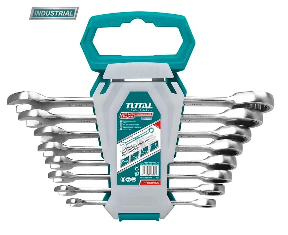 Calitate înaltă Set 8 chei combinate cu clichet TOTAL Industrial
