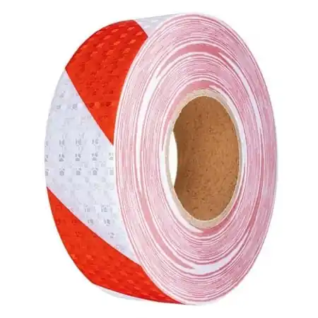 Retur gratuit Banda reflectorizanta adeziva tip fagure - ROSU-ALB (rola 4cm x 23m)