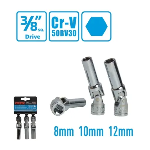 Premium Set tubulare bujii FIXTEC 3 piese, 3/8", CR-V