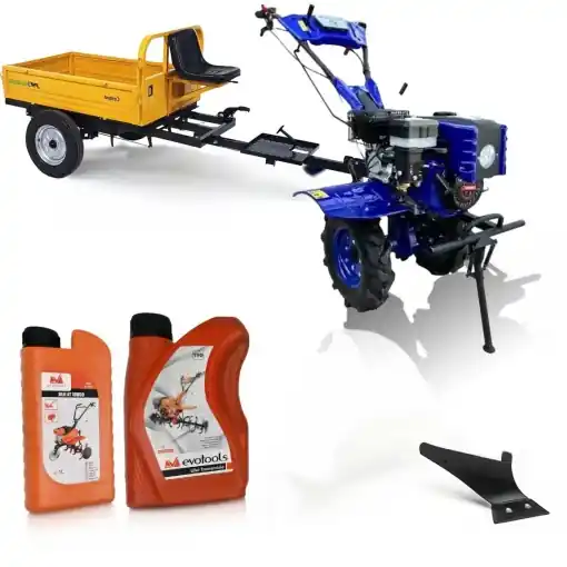 Vezi acum Motocultor 8CP Benzina 2+1 viteze, remorca, ulei motor si transmisie + plug