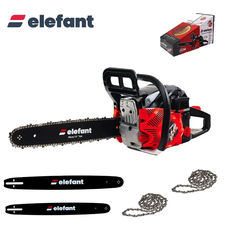 Popular Drujba pe benzina Elefant, motor 2 timpi, EM-5.5, 10000 rot / min, 5,5 CP , 2 lame 2 lanturi