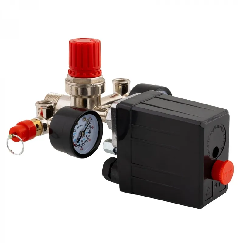Plată securizată Presostat cu regulator si 2 manometre 12 bar pentru compresor aer 220V
